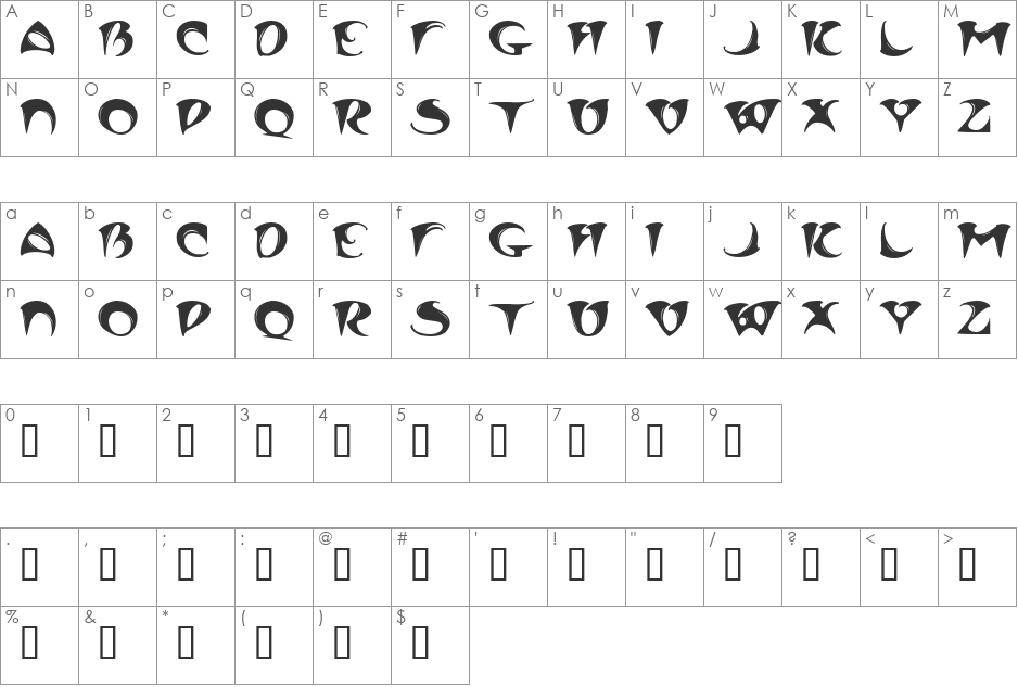 TradeWinds font character map preview