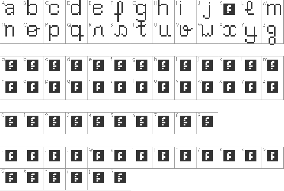 tradicional font character map preview