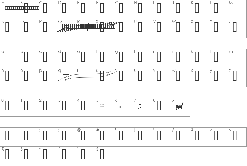 TrainTracksDemo font character map preview