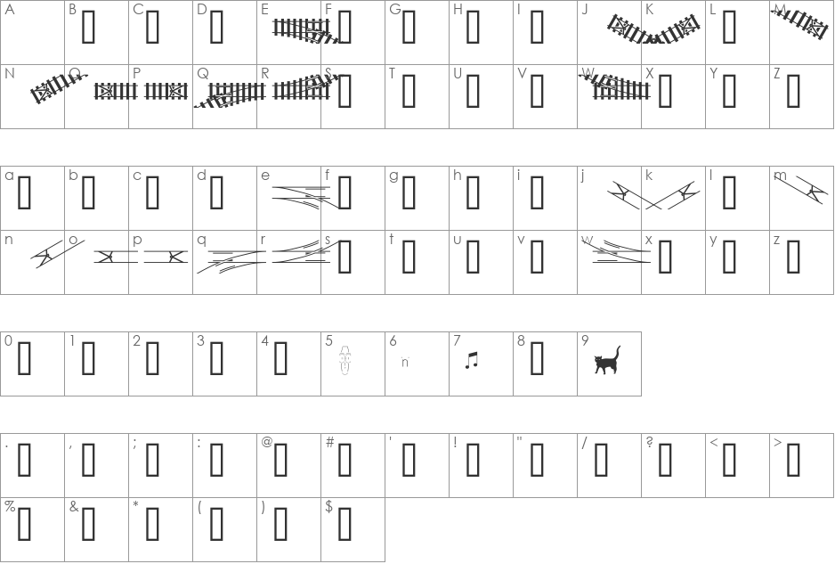 TrainTracksHorizontal2 font character map preview