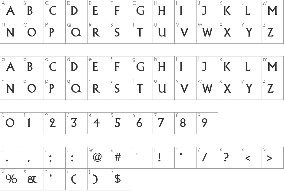 Berette font character map preview