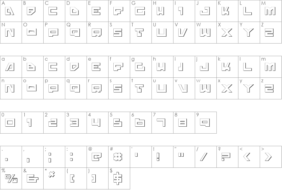 Trajia Shadow font character map preview