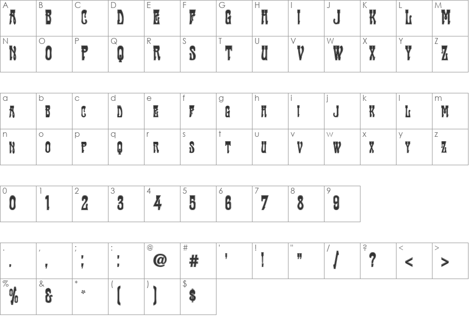 Traktir-Modern Contour font character map preview