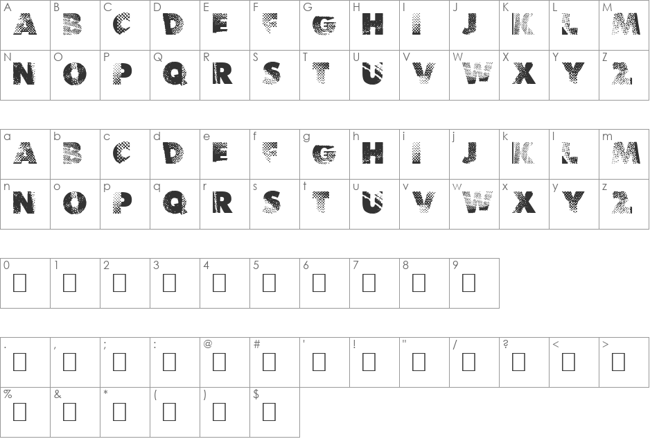 Tram font character map preview