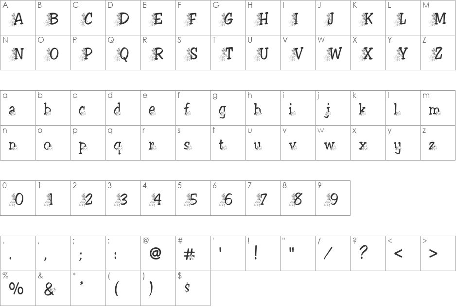 Tramp font character map preview