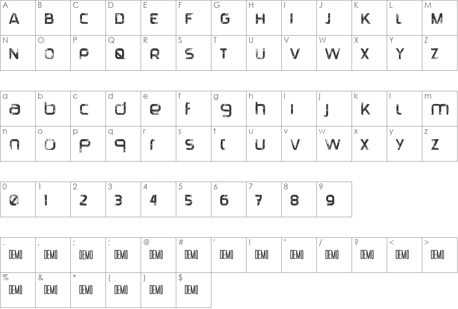 Tranquila DEMO font character map preview