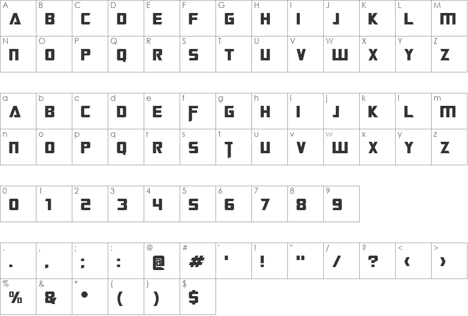 Transformers font character map preview
