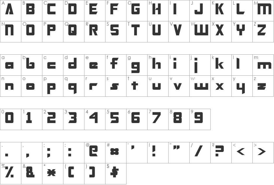 Transformers Solid font character map preview
