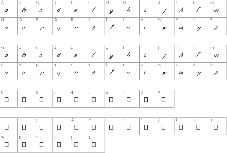 transient1 font character map preview