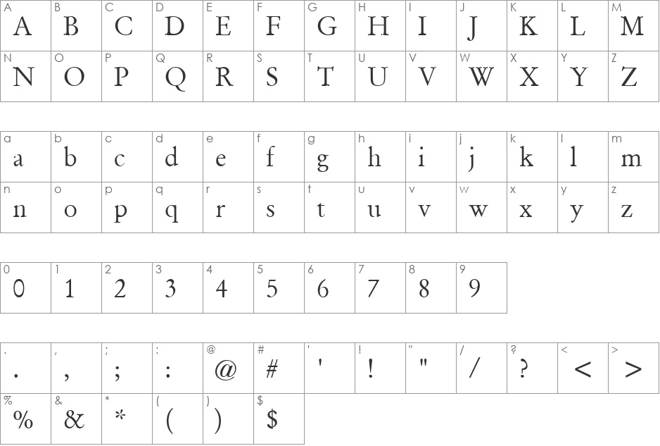 Translit 98 font character map preview