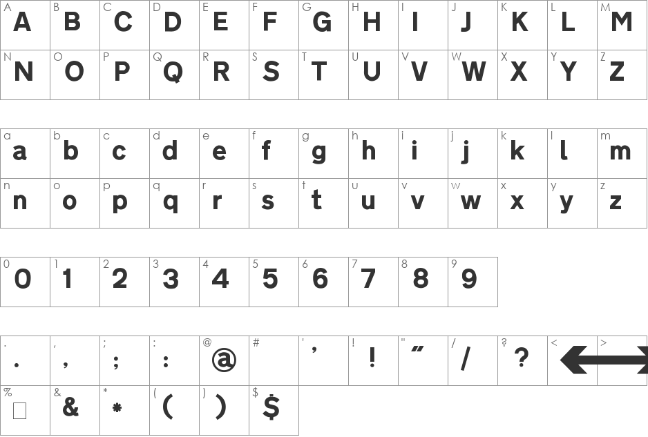 Transport Heavy font character map preview