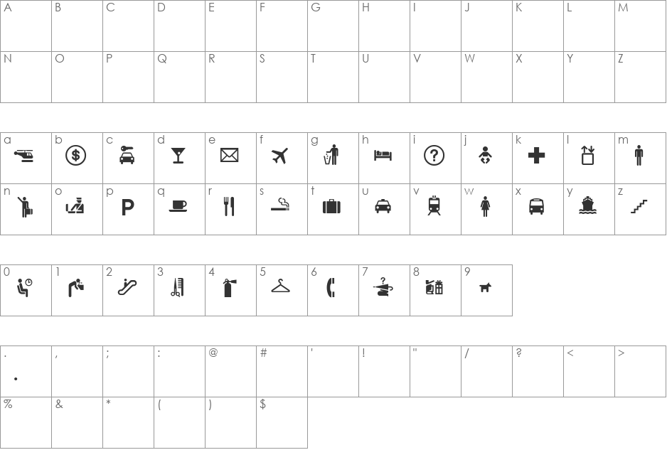 Transportation font character map preview