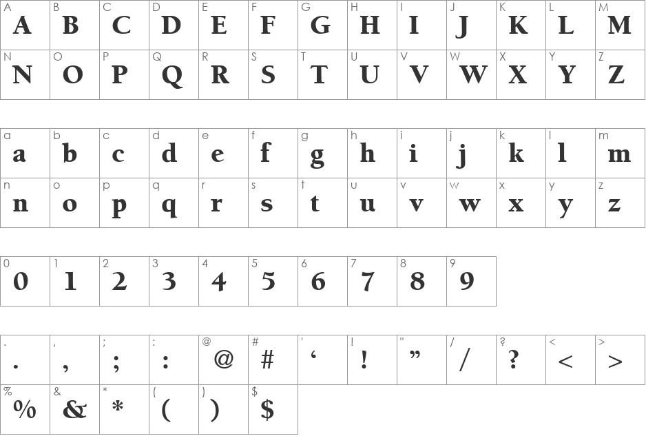 BergmannOldStyleBlack font character map preview
