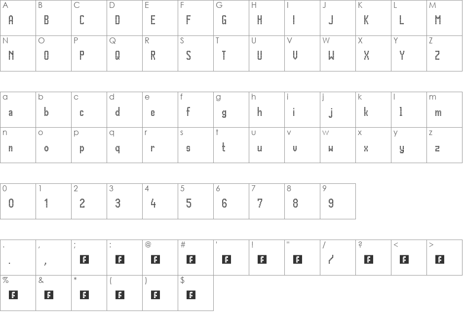 Trapwagen Groot font character map preview