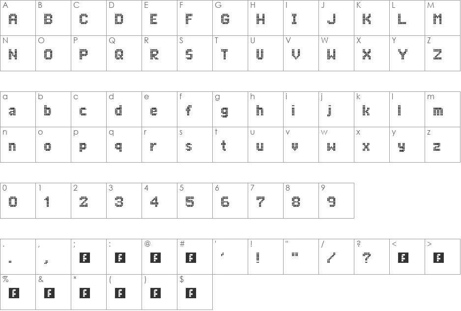 Trapwagen Midden font character map preview