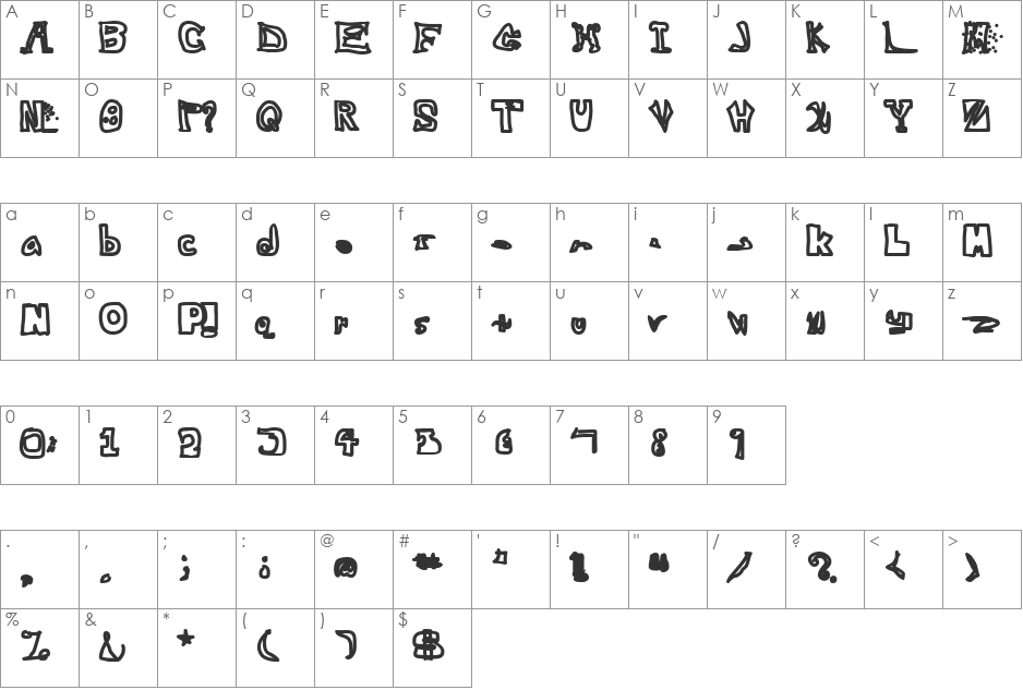 Trash Godown font character map preview