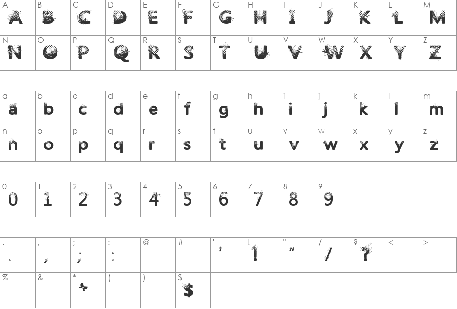TrashButterfly font character map preview