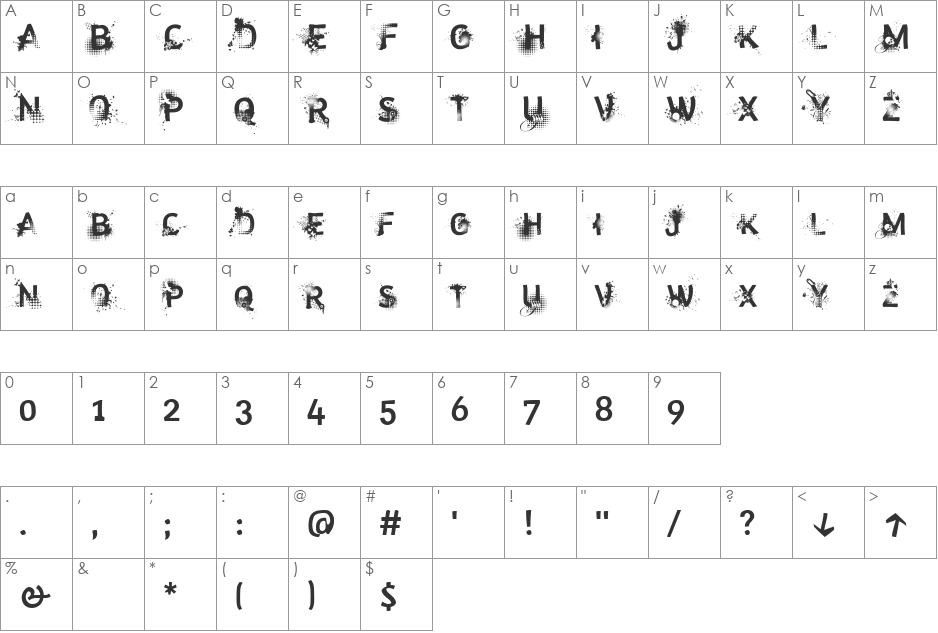 trashco font character map preview
