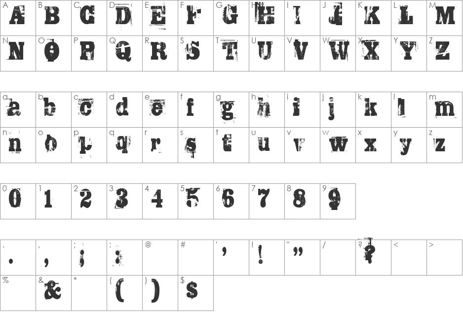 TRASHED font character map preview