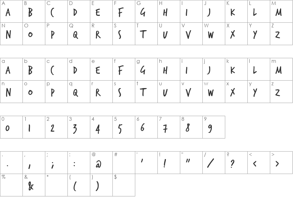 TrashHand font character map preview