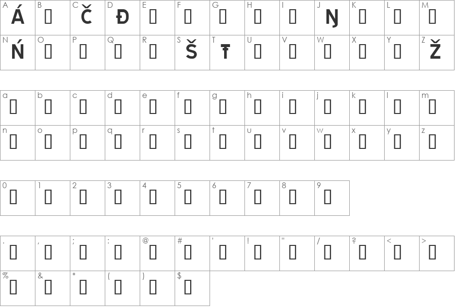 TRATEXVITSAMISK font character map preview