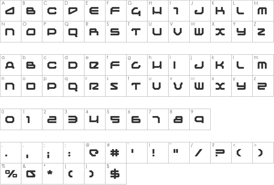 Traveler font character map preview