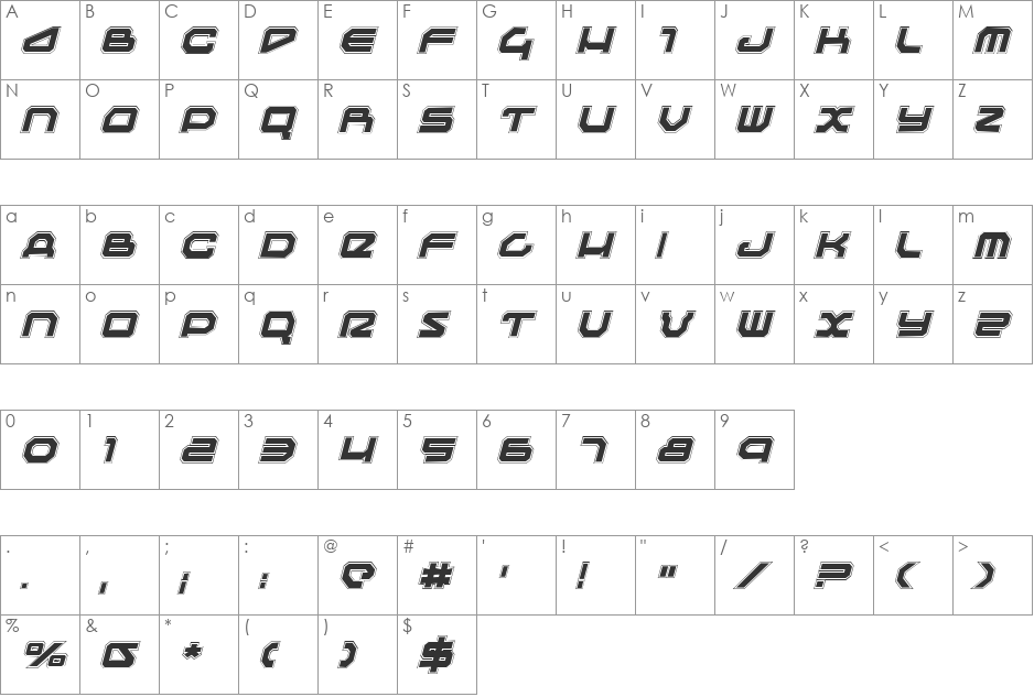Traveler Pro Italic font character map preview