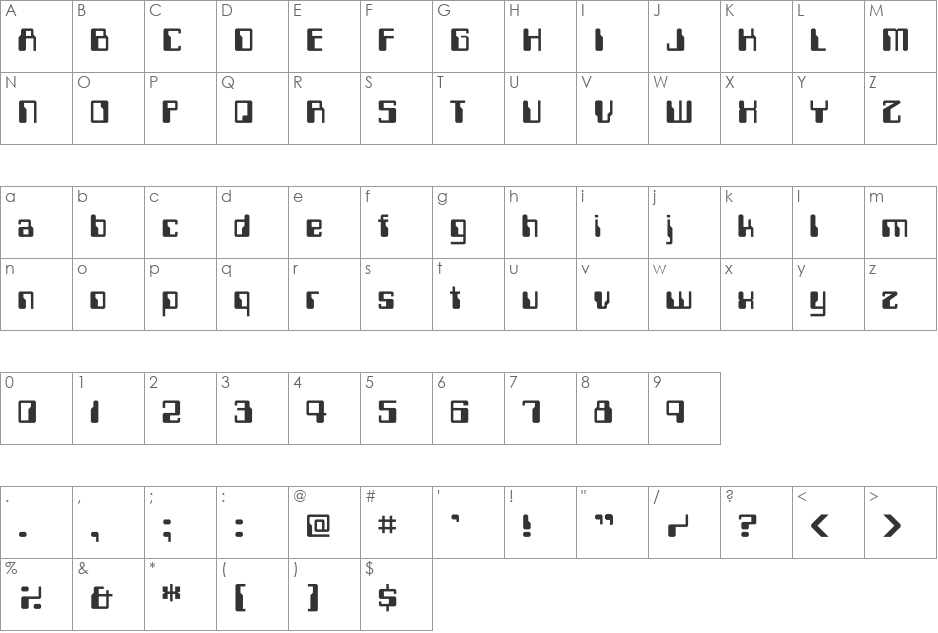TraxType font character map preview