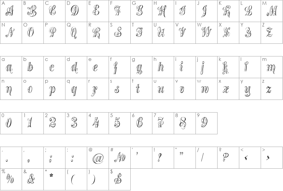 Treasury Gold Alt font character map preview