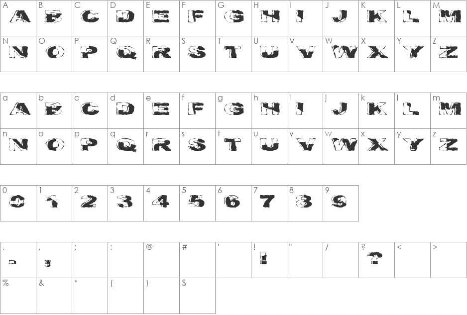 Treck Rado font character map preview
