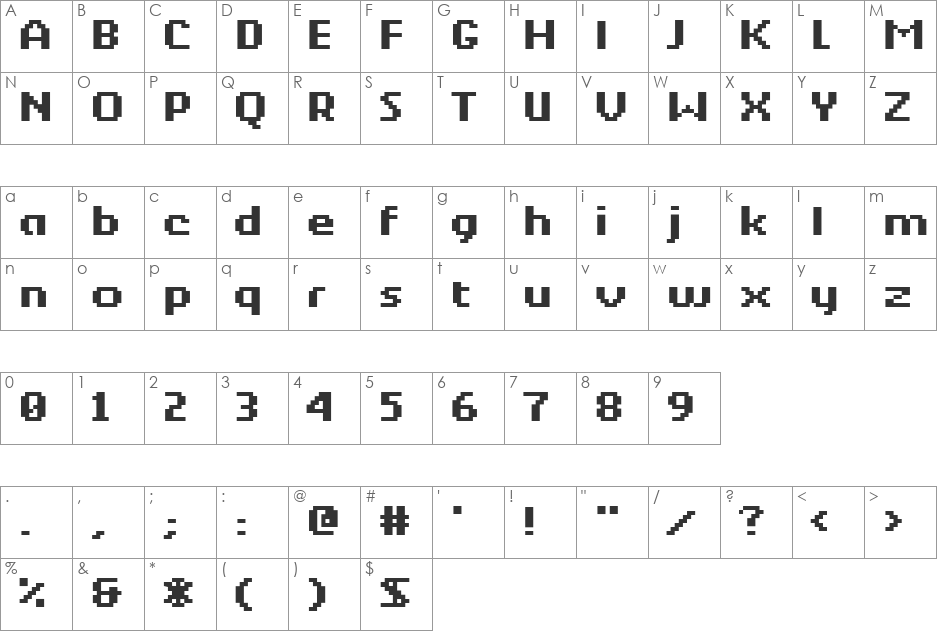 Berkelium Bitmap font character map preview