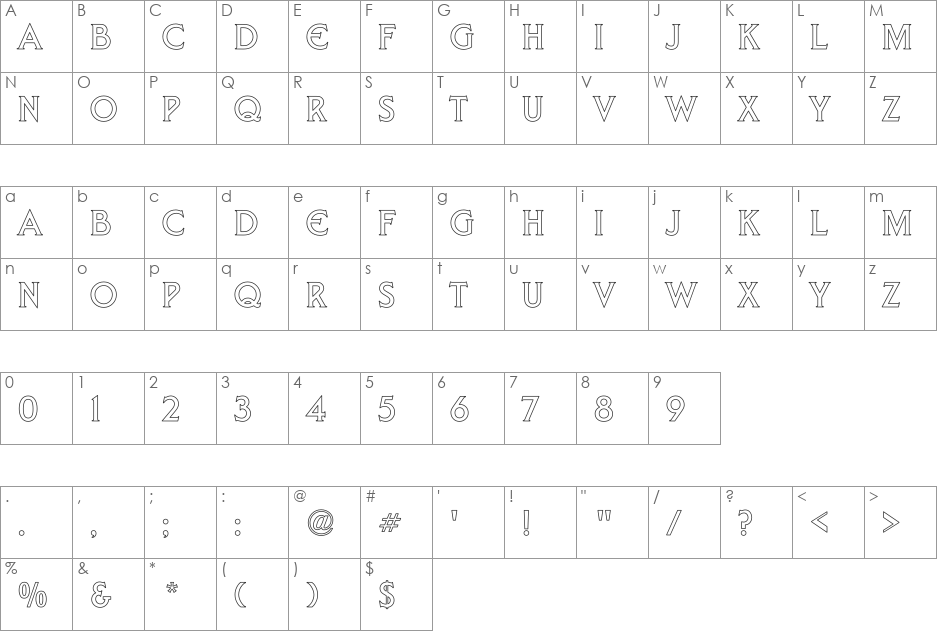 Trek DS9 Hollow font character map preview