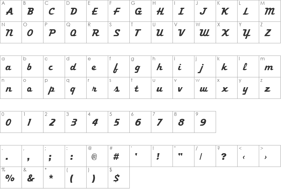 TrekkerTwo font character map preview