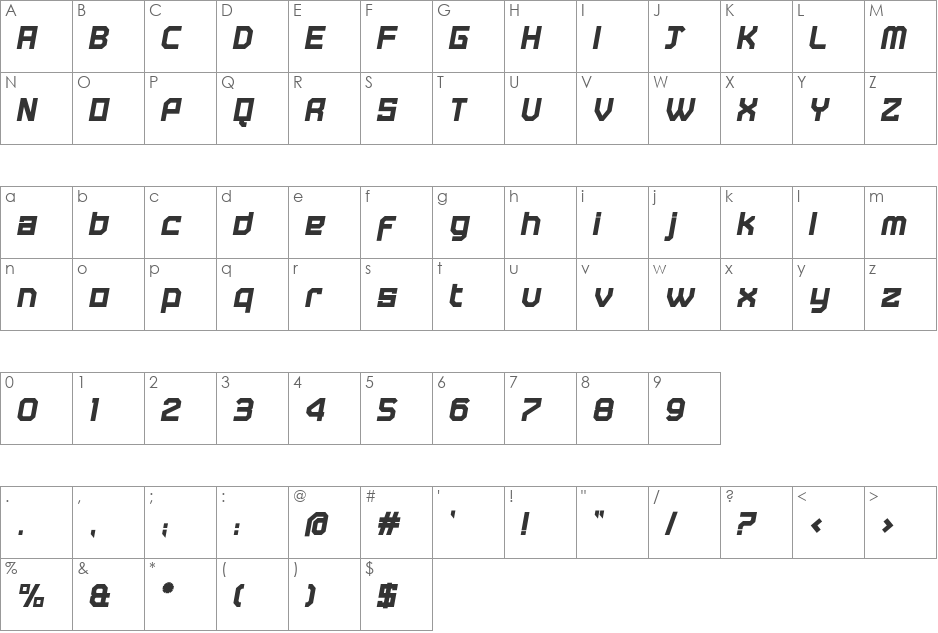 Tremble Bold font character map preview