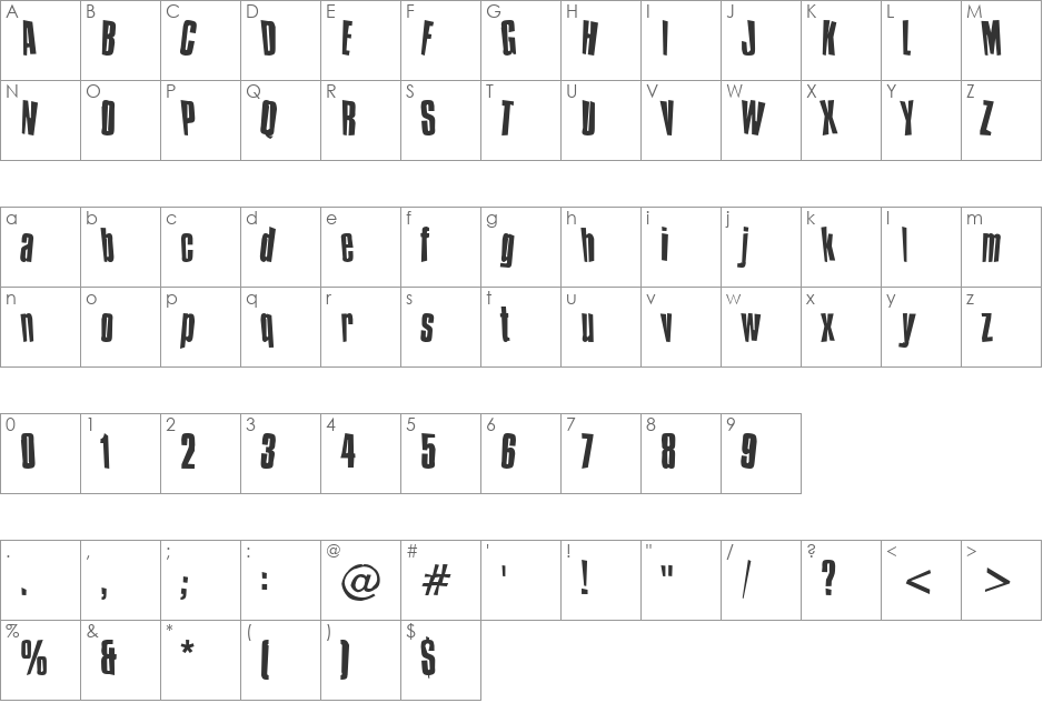 Tremors font character map preview