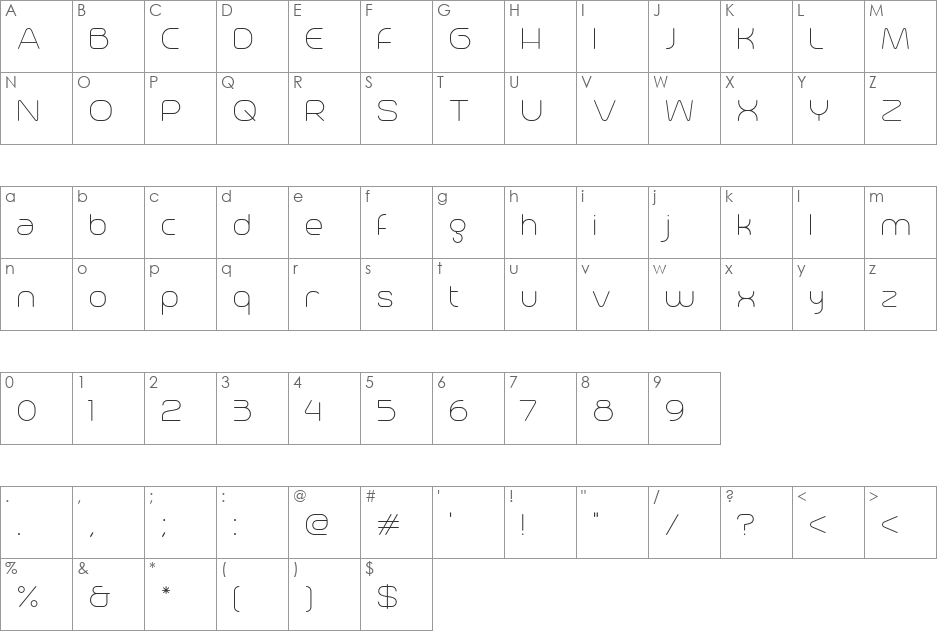Trench font character map preview
