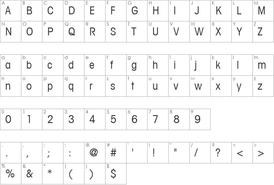 Trendex Condensed SSi font character map preview