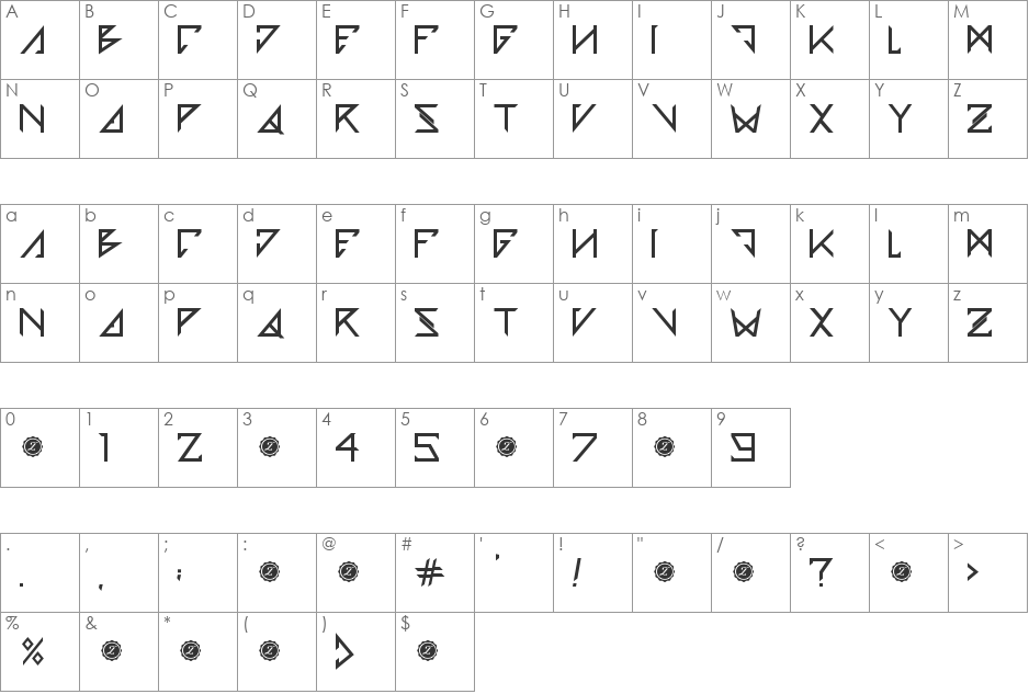 TRG - Zilap font character map preview