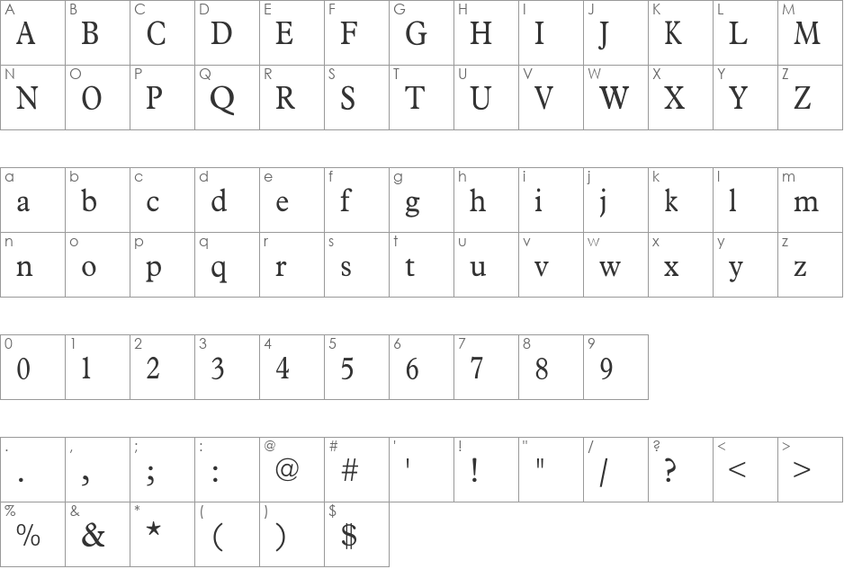 TRGPlantin font character map preview