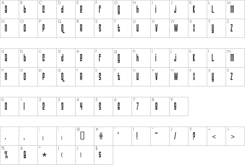 TriacSeventyone font character map preview