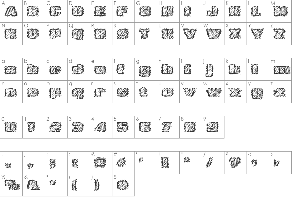 Triad 'Tracing' font character map preview