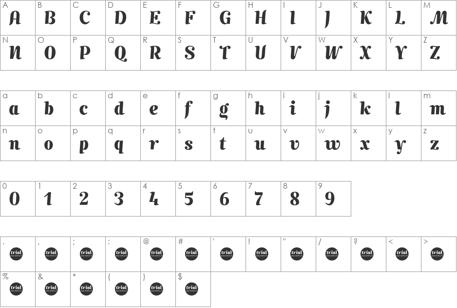 TRIALMimix font character map preview