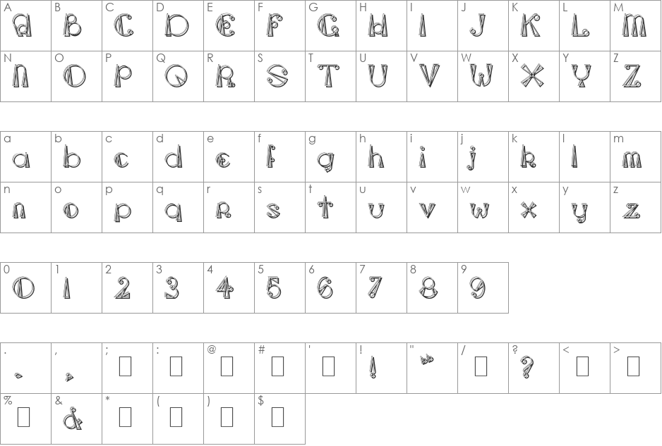 TriangleETcircle Shadow font character map preview