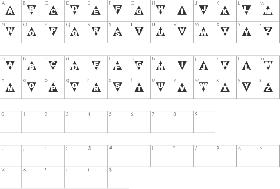 Triangleshape font character map preview