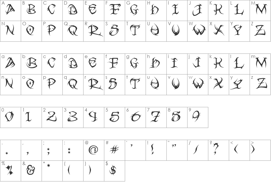 Tribal Two font character map preview