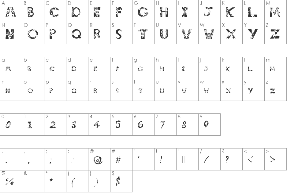 tribalistiktatwu font character map preview