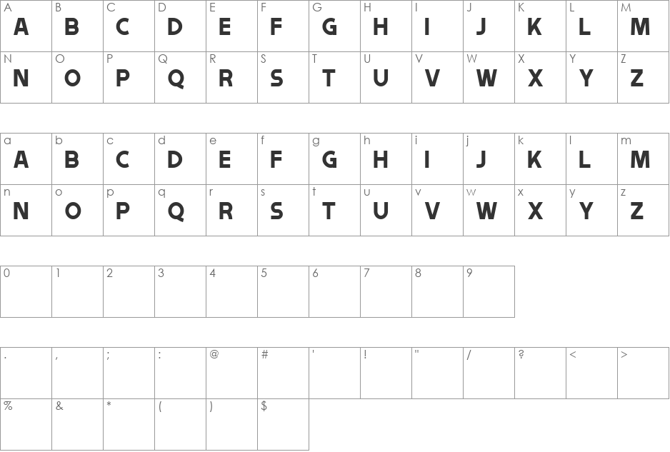 Tribbon A font character map preview