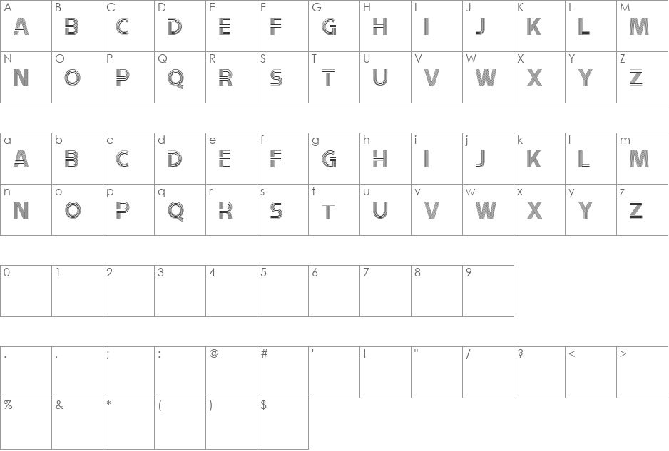 Tribbon B font character map preview
