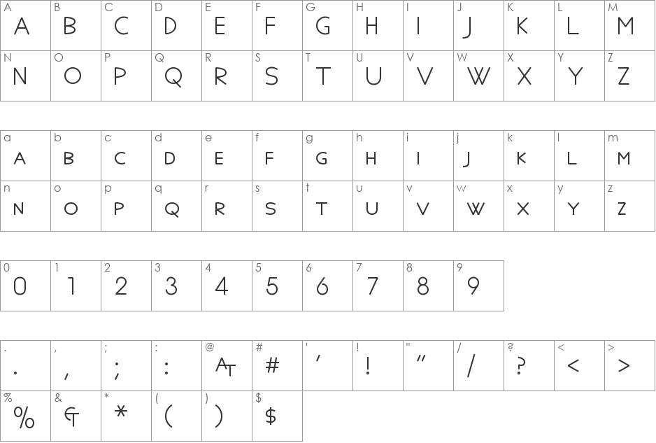 Aegean font character map preview