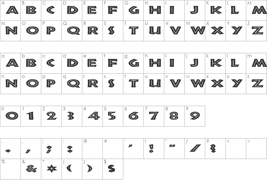 Tribeca Ex font character map preview